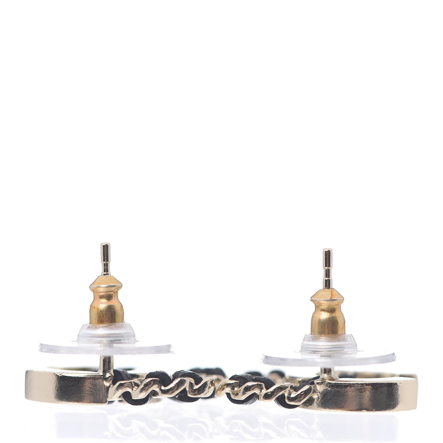 Chanel Crystal Baguette Lambskin Chain CC Vintage Allure Stud Earrings Black Gold 3 of 4