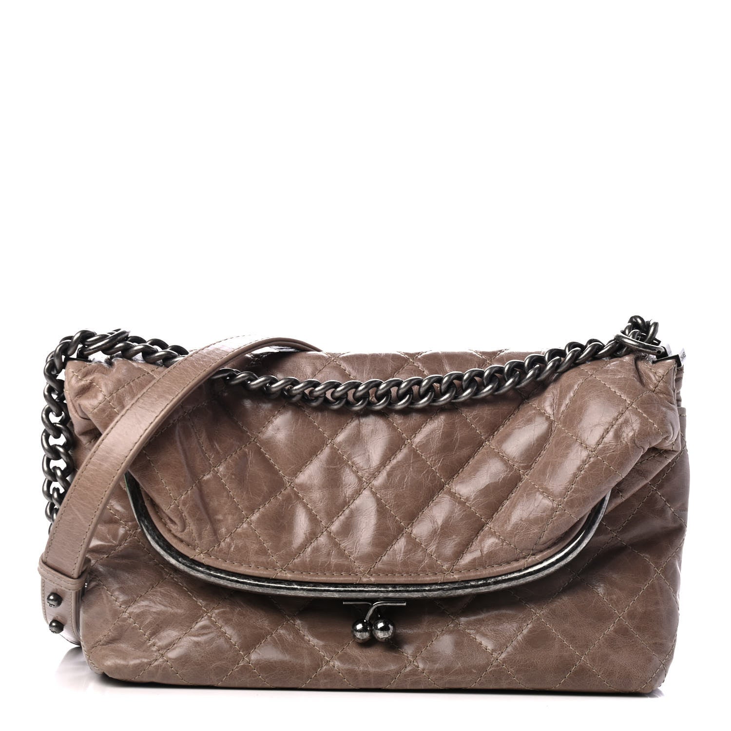 Chanel Glazed Calfskin Quilted Framed Shoulder Bag Beige 1 of 4