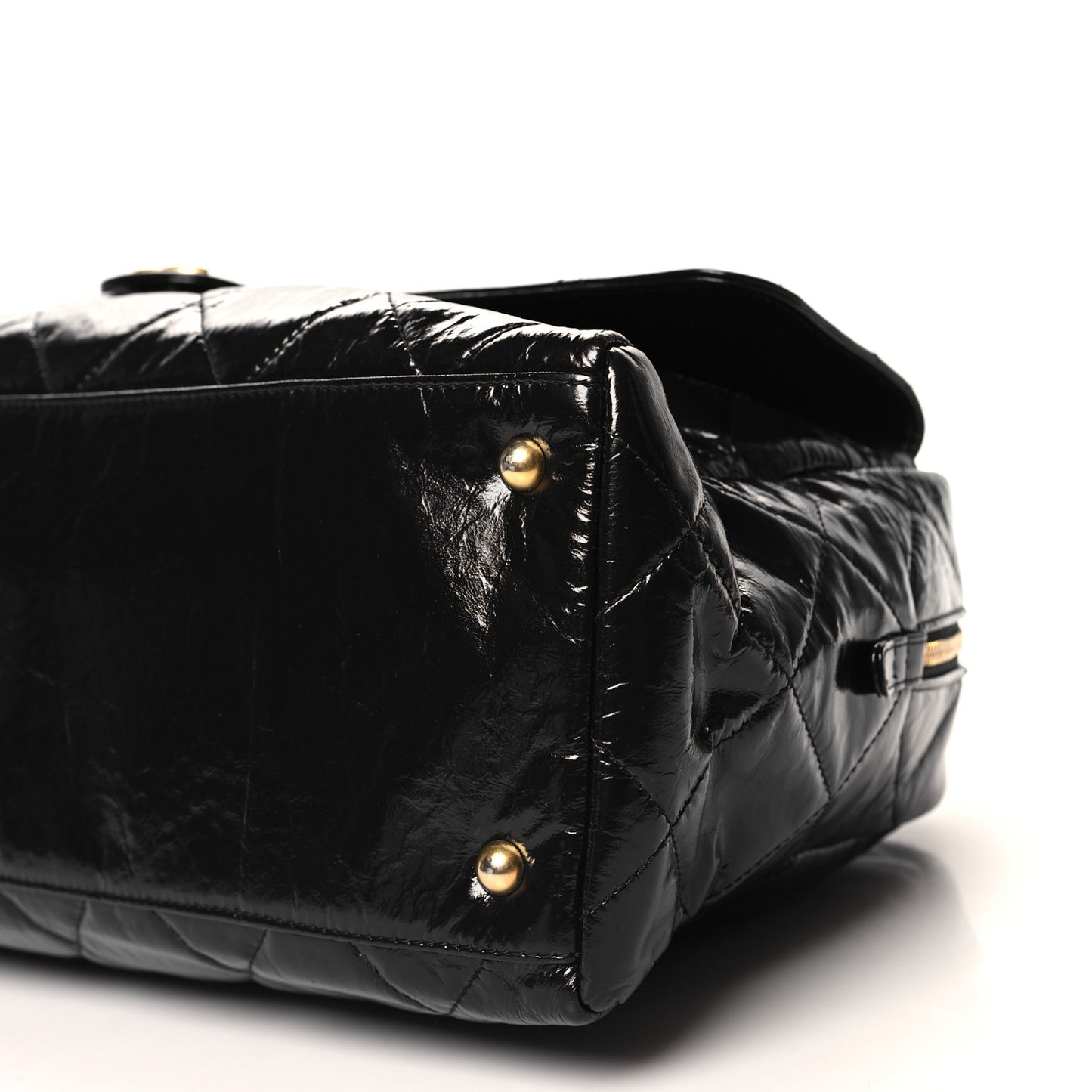 Shiny Crumpled Calfskin Quilted Maxi Bowling Bag Black