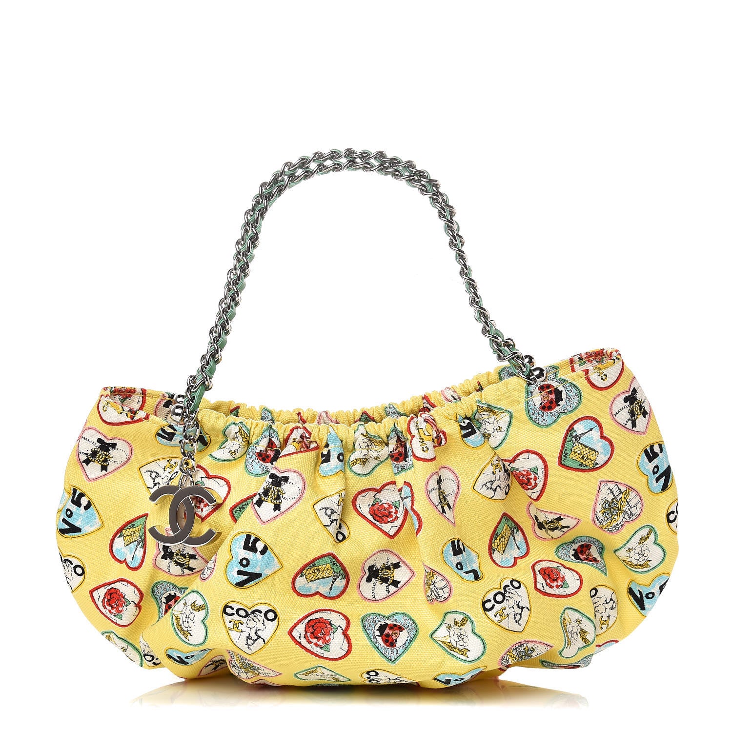 Chanel Canvas Coco Hearts Shoulder Bag Yellow 1 of 8