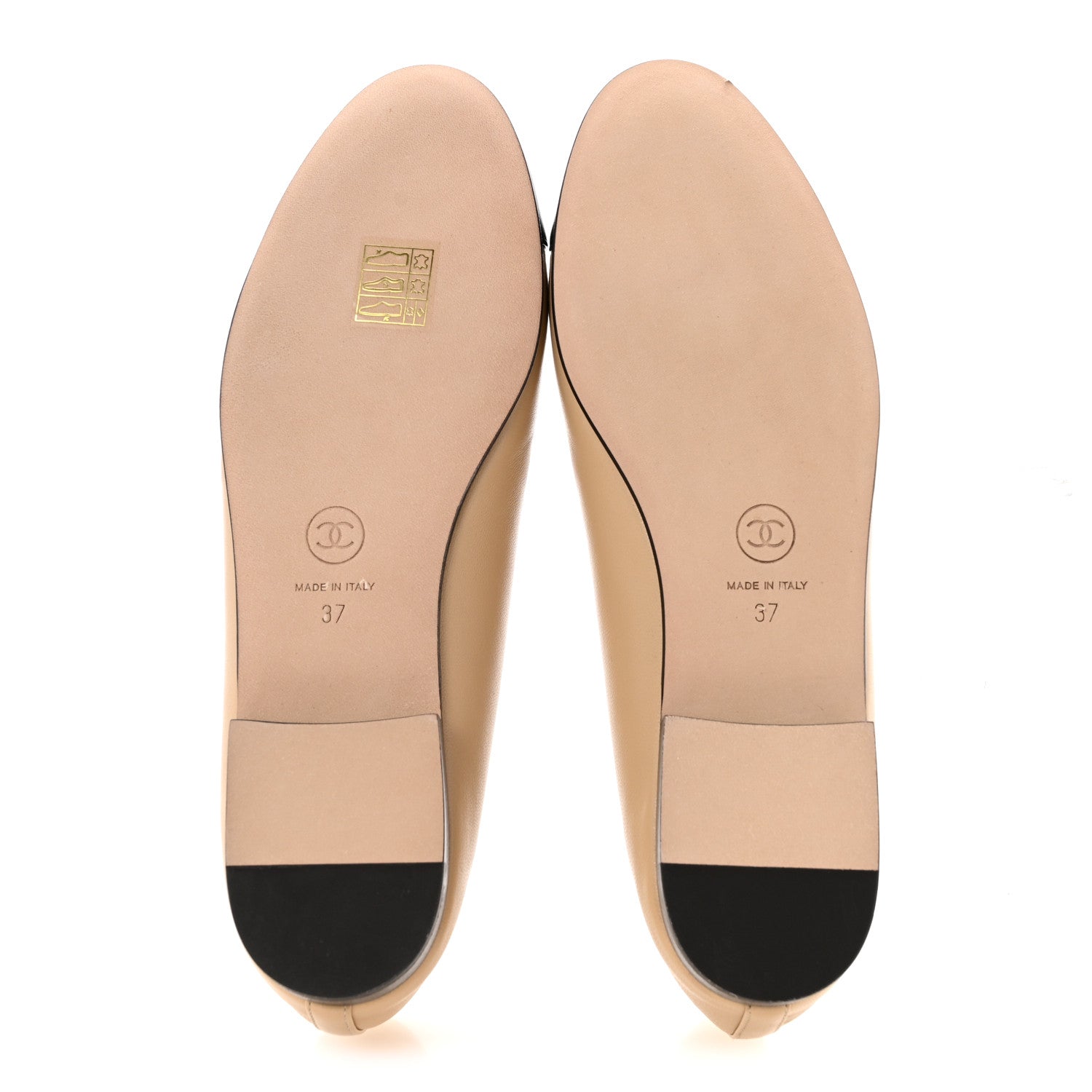 Chanel Lambskin Cap Toe CC Ballerina Flats 37 Beige Black 6 of 10