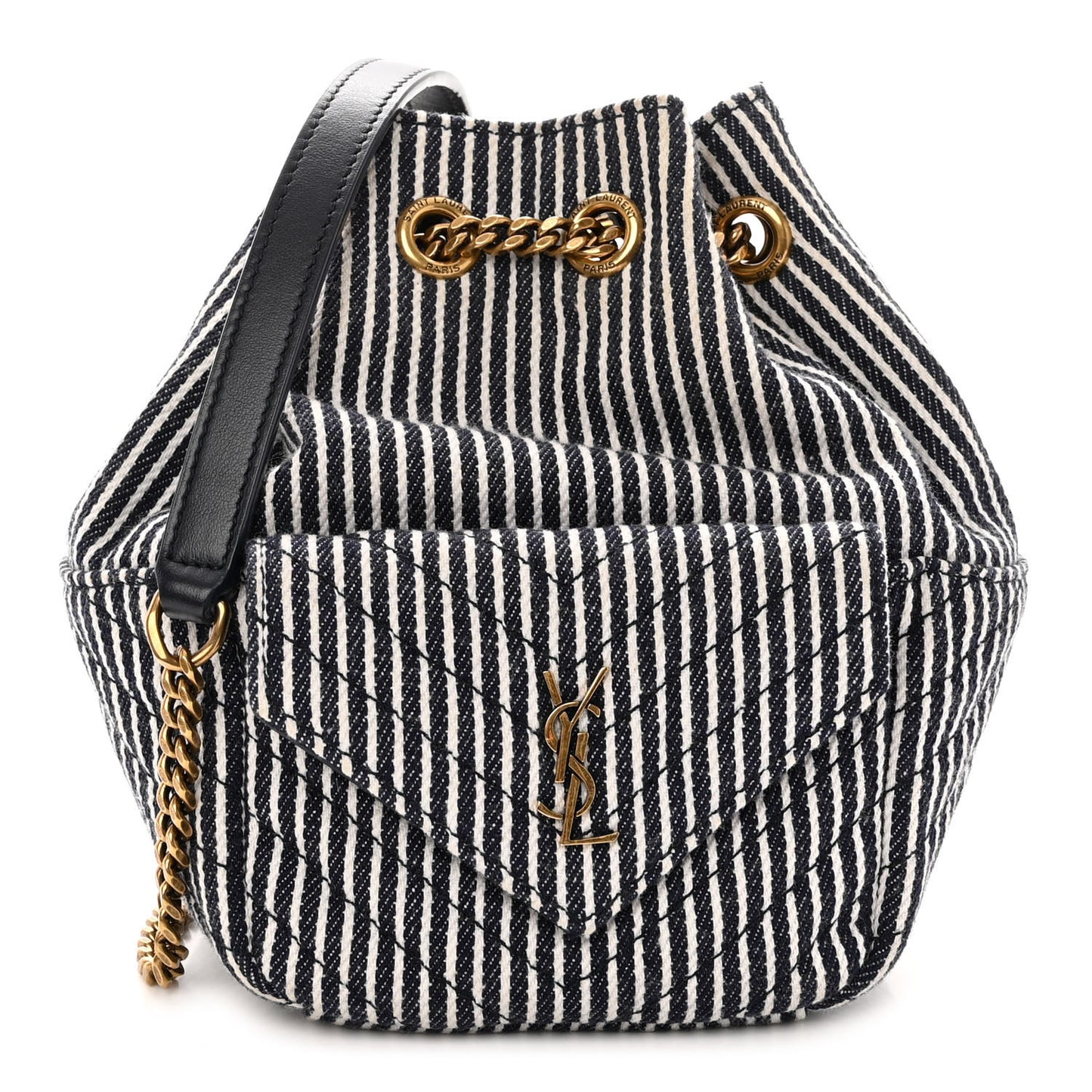 Canvas Striped Nano Joe Bucket Bag Deep Marine Cream