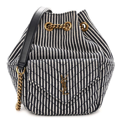 Saint Laurent Canvas Striped Nano Joe Bucket Bag Deep Marine Cream 1 of 9