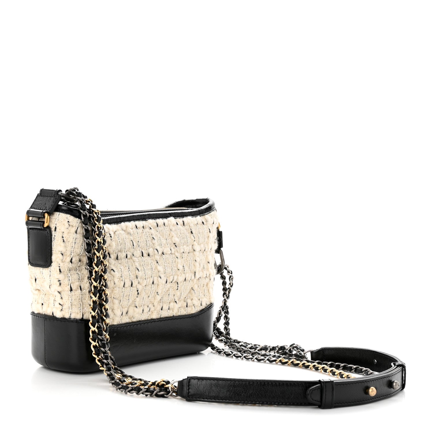 Chanel Tweed Calfskin Quilted Small Gabrielle Hobo Ivory Black 3 of 10