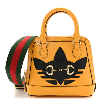 Gucci X ADIDAS Textured Dollar Calfskin Web Trefoil Mini Horsebit 1955 Top Handle Bag Crop Black 1 of 10