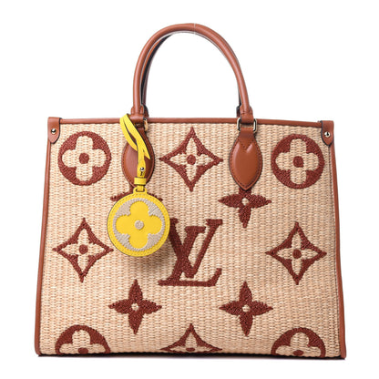 Louis Vuitton Raffia Calfskin Monogram Giant Onthego MM Tan 1 of 13