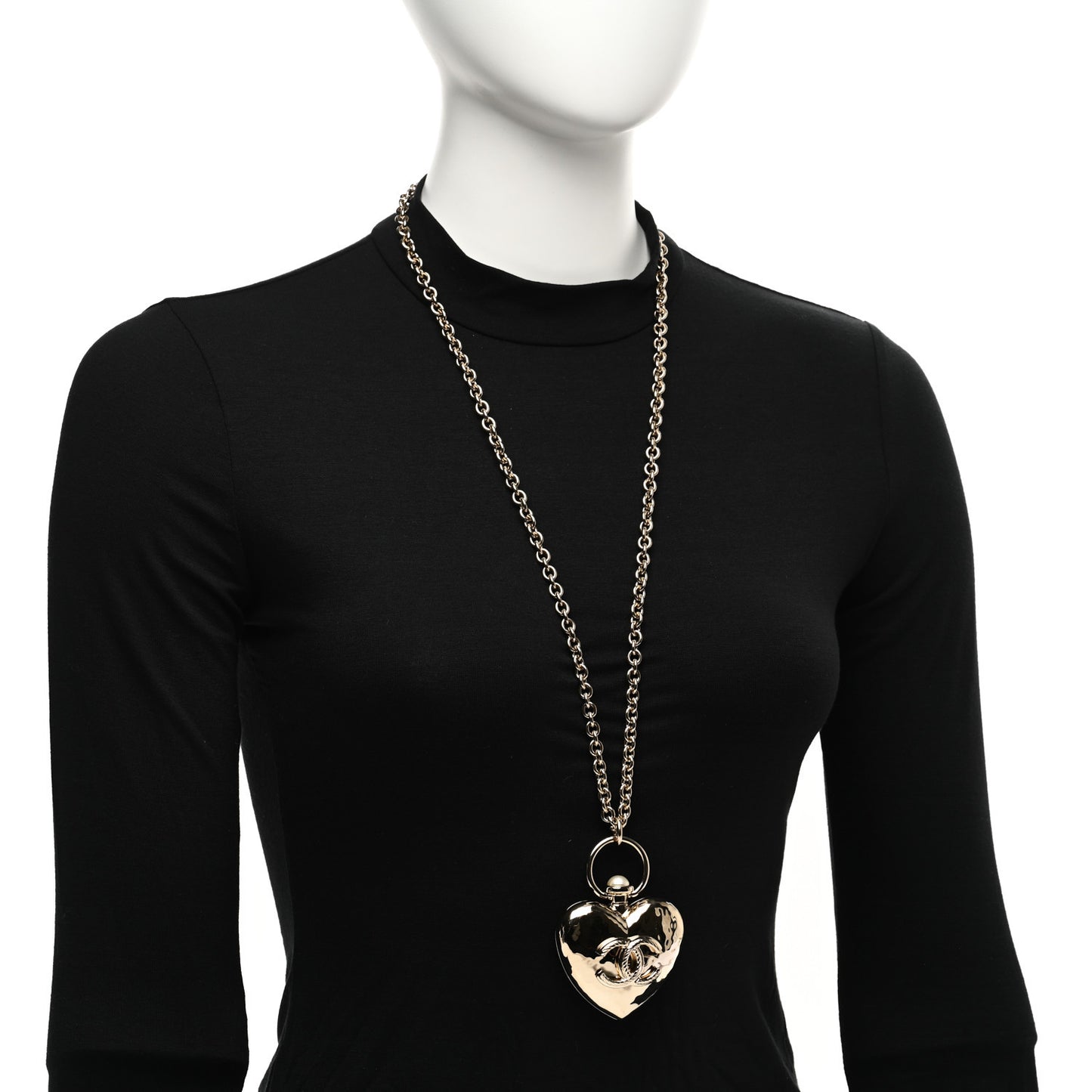 Metal CC Heart Locket Necklace Gold