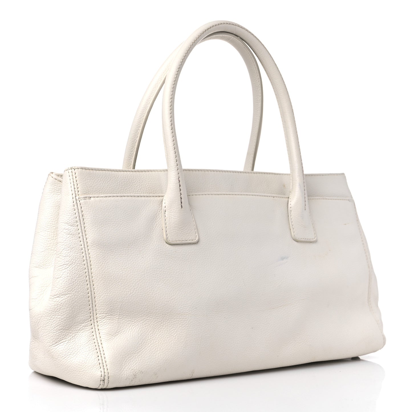 Calfskin Mademoiselle Lock Cerf Executive Shopper Tote White