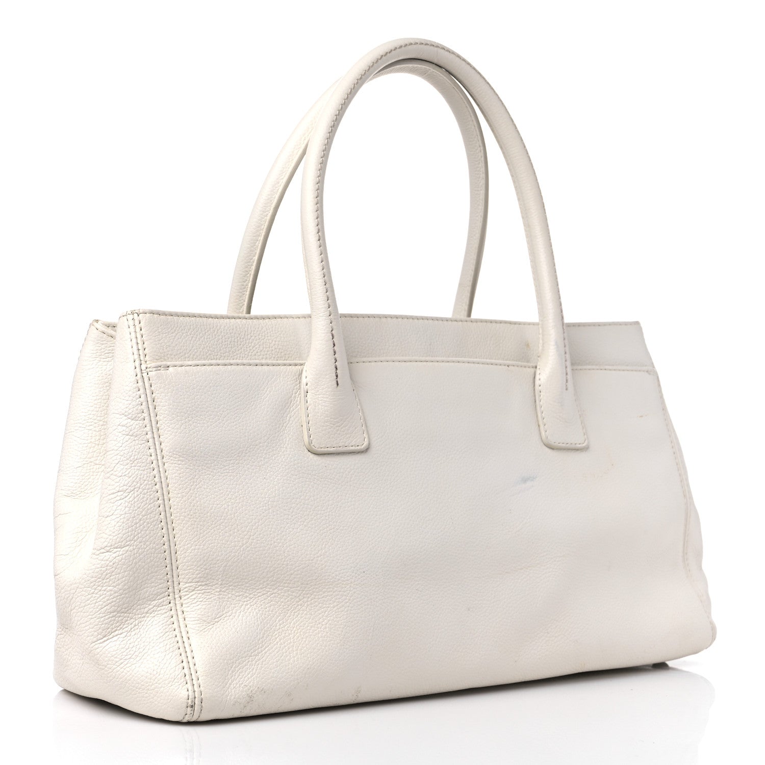 Chanel Calfskin Mademoiselle Lock Cerf Executive Shopper Tote White 3 of 22