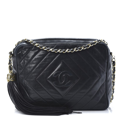 Chanel Lambskin Chevron Quilted Tassel Camera Case Black 1 of 14