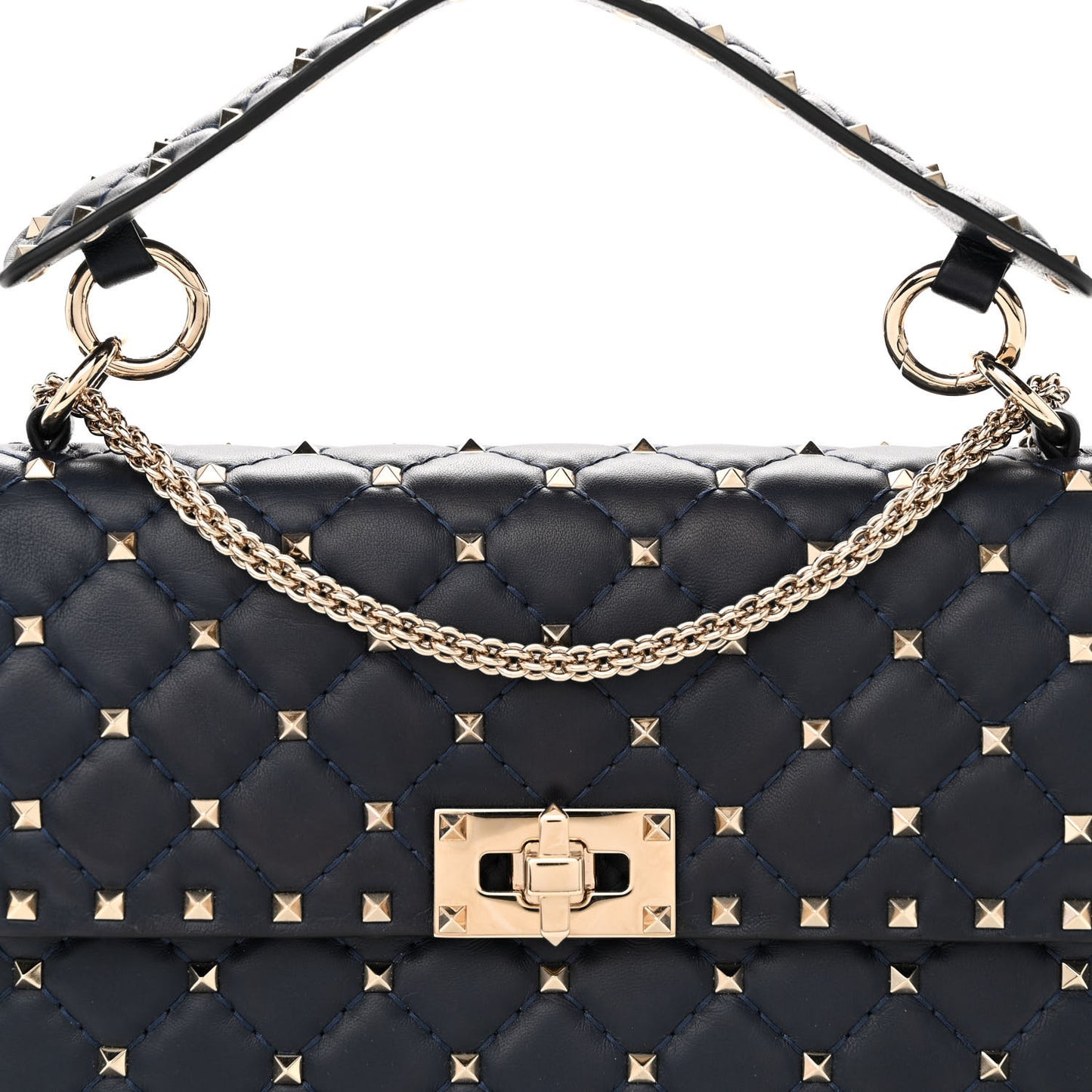 Nappa Medium Rockstud Spike Shoulder Bag Marine