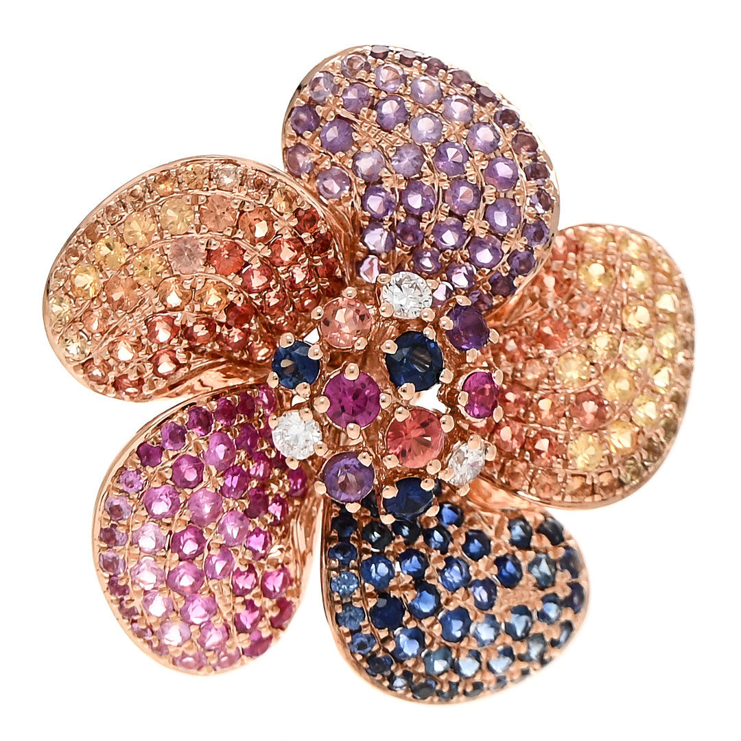 Parker & West by FASHIONPHILE 18K Rose Gold Diamond Sapphire Amethyst Flower Pendant 1 of 4