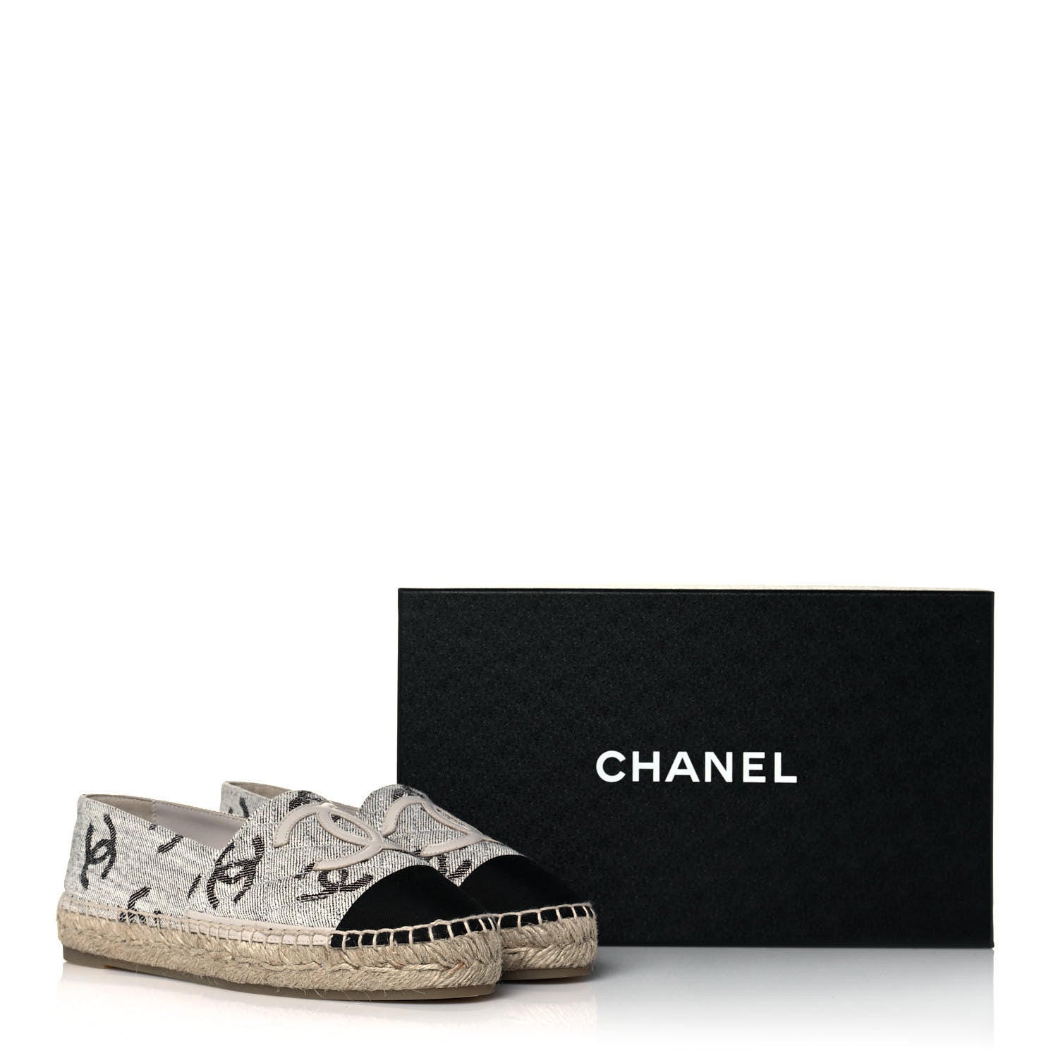 Chanel Cotton Jacquard Grosgrain CC Print Espadrilles 37 Grey Black 9 of 9