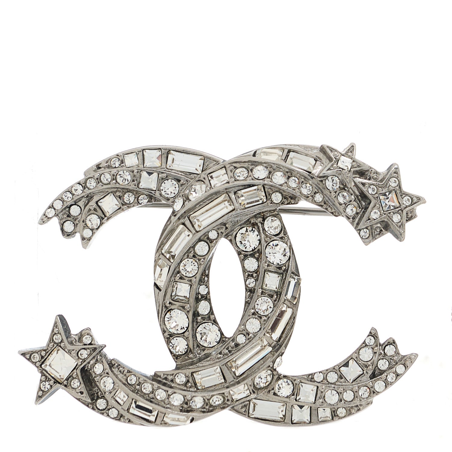 Chanel Crystal Starfall CC Brooch Silver 1 of 5