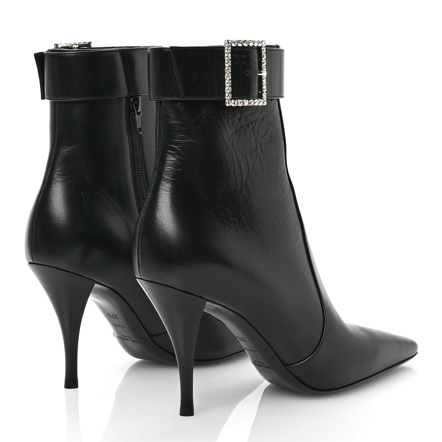 Goatskin Crystal Buckle Claude 90 Ankle Booties 37.5 Black