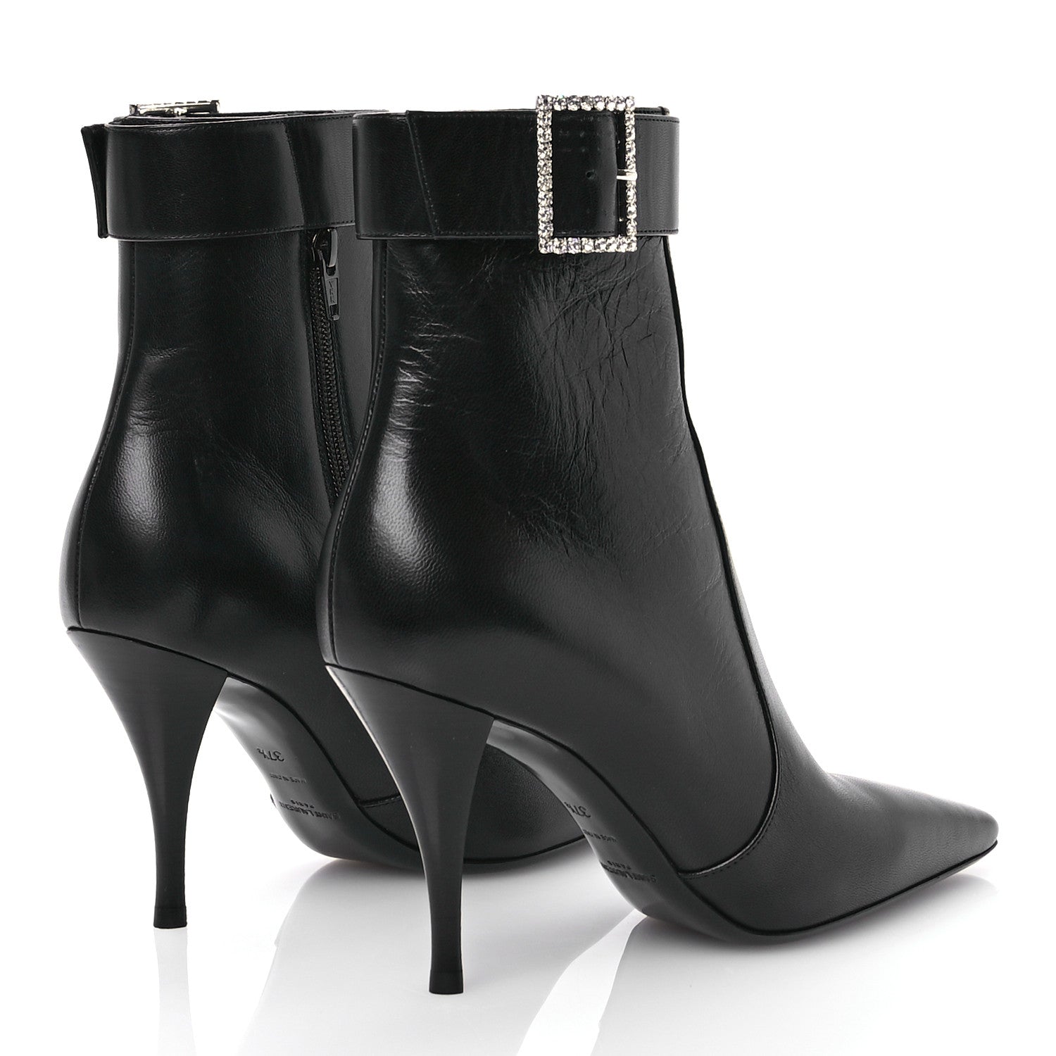 Saint Laurent Goatskin Crystal Buckle Claude 90 Ankle Booties 37.5 Black 4 of 9