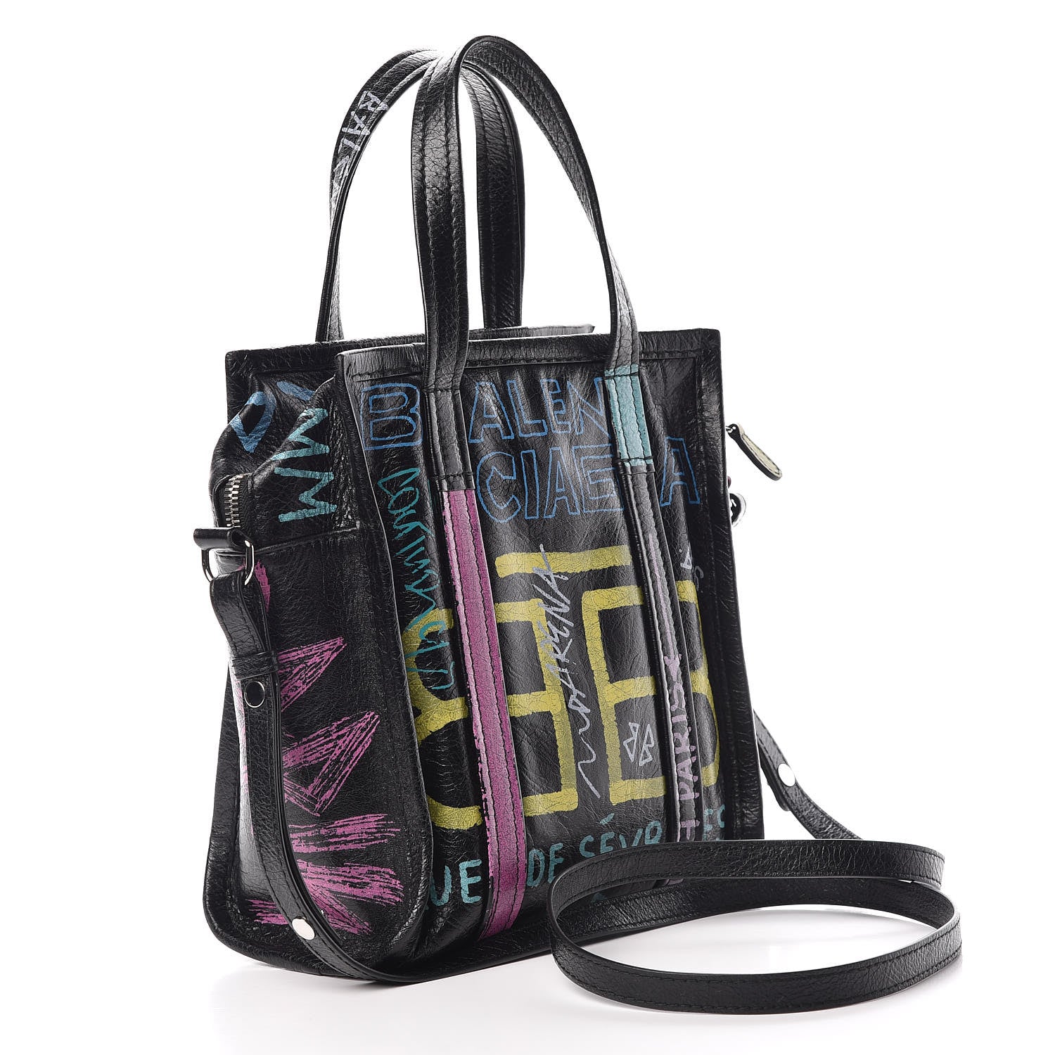 Balenciaga Agneau Arena Graffiti All Over XS Bazar Shopper Tote Black Multicolor 4 of 12