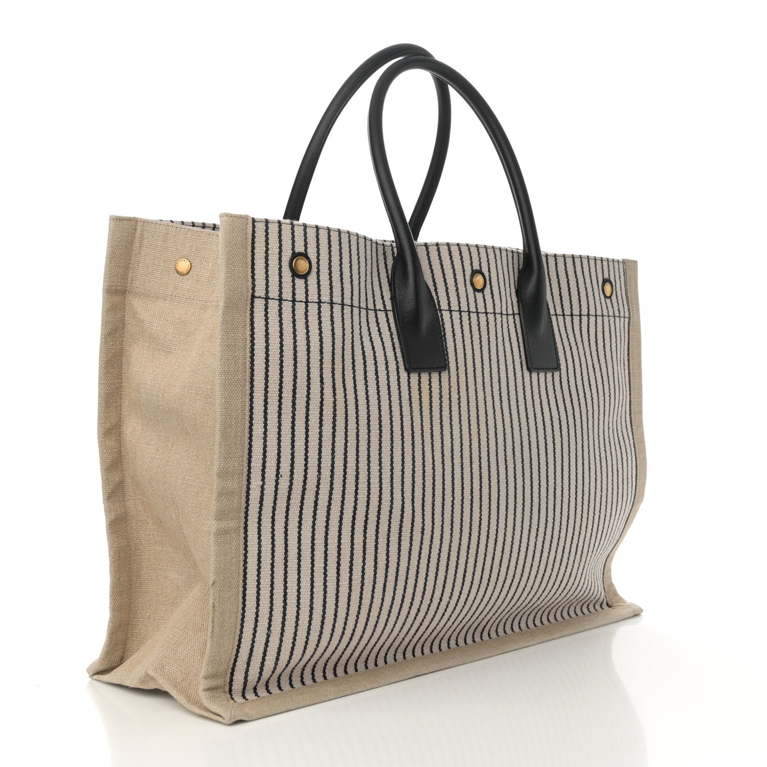 Saint Laurent Embroidered Cotton Linen Rive Gauche Noe Tote Natural Black 3 of 14