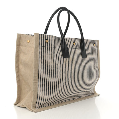 Saint Laurent Embroidered Cotton Linen Rive Gauche Noe Tote Natural Black 3 of 14