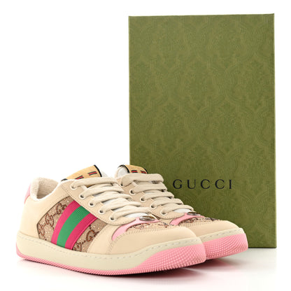 Gucci Calfskin GG Supreme Crystals Web Screener Sneakers 38 Beige Ebony Wild Rose 15 of 15