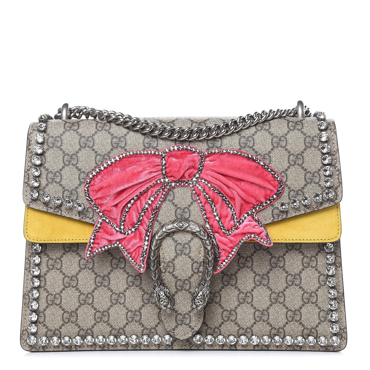 GG Supreme Monogram Crystal Bow Embroidered Medium Dionysus Shoulder Bag Yellow