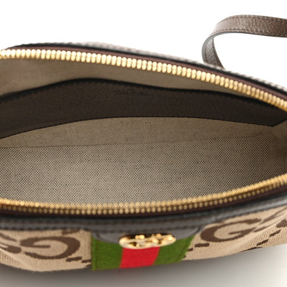 Gucci Monogram Jumbo GG Textured Dollar Calfskin Web Small Ophidia Dome Shoulder Bag Camel Ebony New Acero 5 of 8