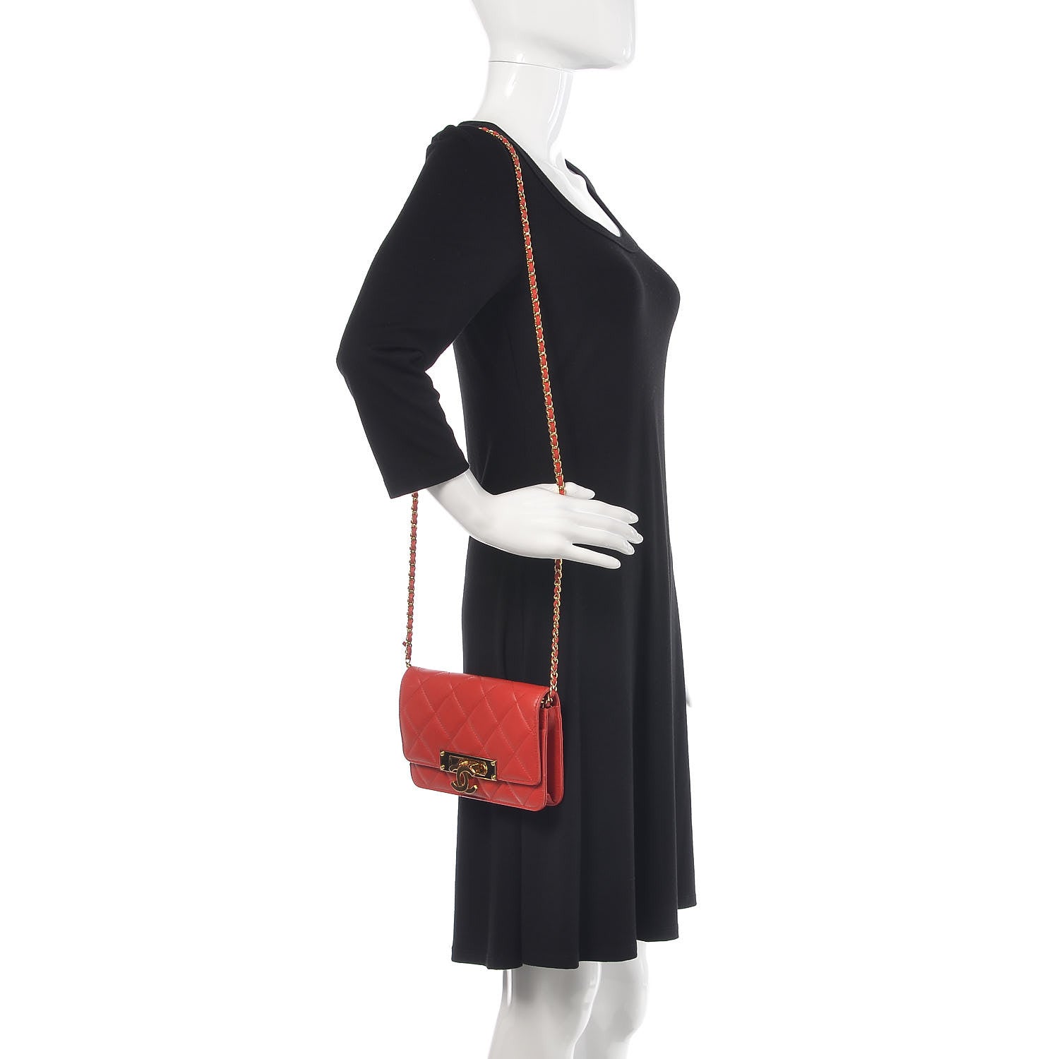 Chanel Lambskin Quilted Golden Class Wallet on Chain WOC Red 2 of 10