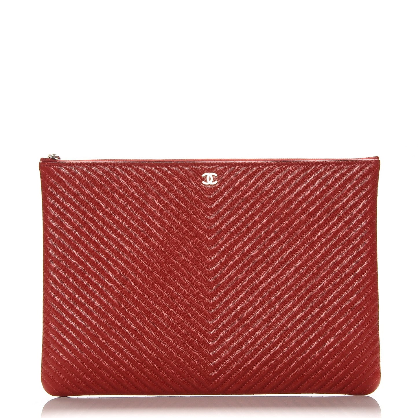 Caviar Chevron Quilted Large Cosmetic Case Red