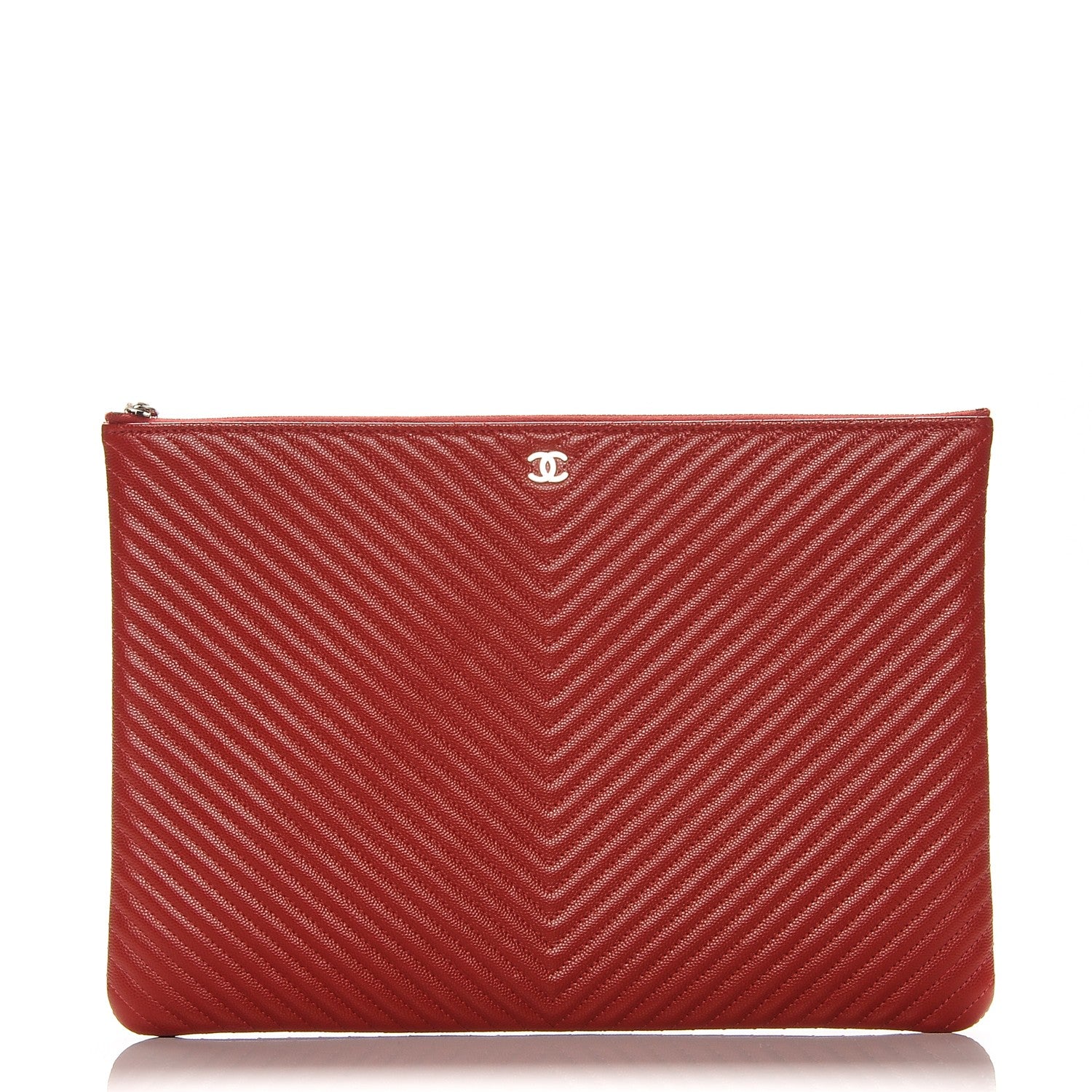Chanel Caviar Chevron Quilted Large Cosmetic Case Red 1 of 7