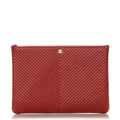 Chanel Caviar Chevron Quilted Large Cosmetic Case Red 1 of 7