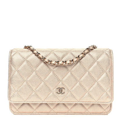 Chanel Metallic Lambskin Quilted Wallet On Chain WOC Gold 1 of 5