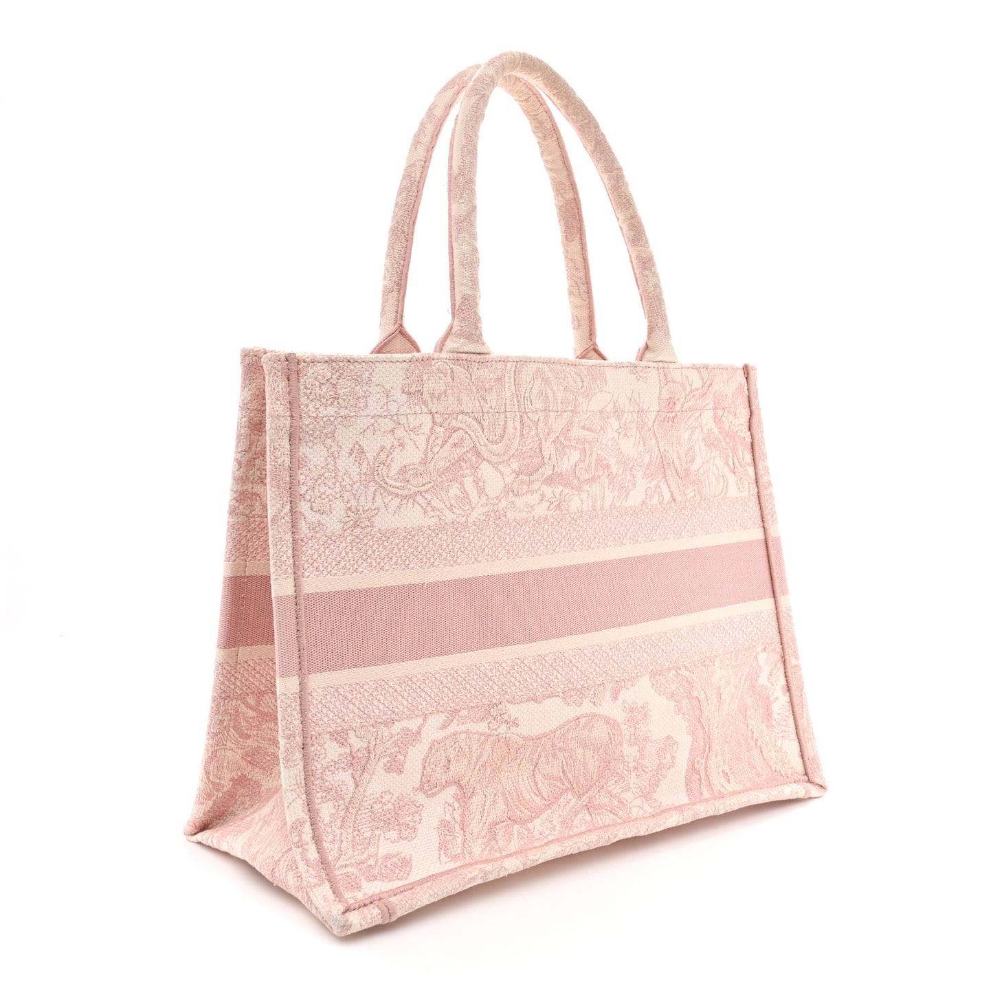 Canvas Toile De Jouy Embroidered Medium Book Tote Pink