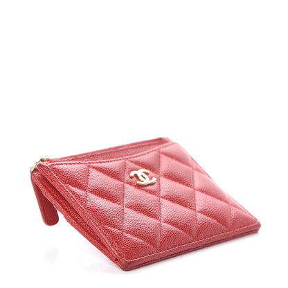 Chanel Caviar Quilted CC Zip Card Holder Red 3 of 6