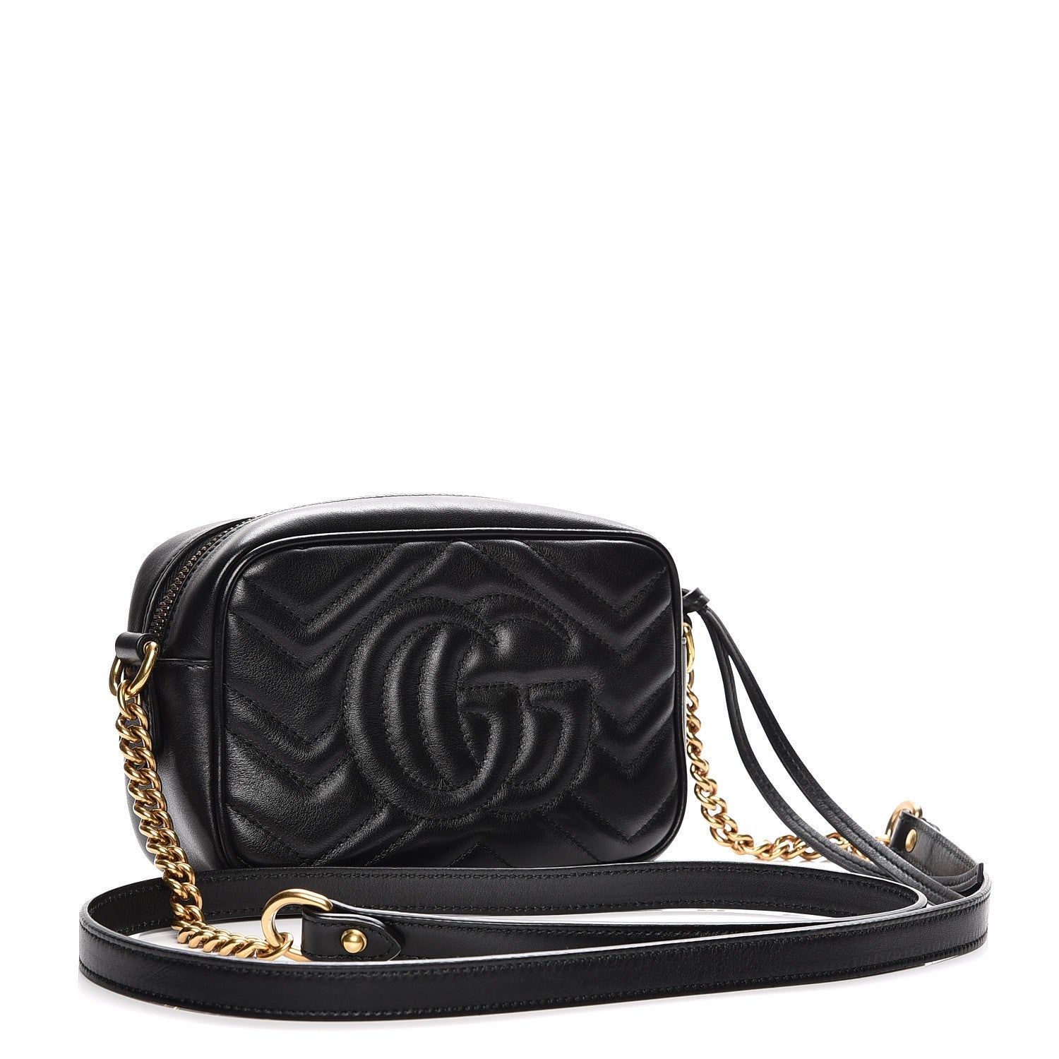 Gucci Calfskin Matelasse Mini GG Marmont Chain Shoulder Bag Black 3 of 9