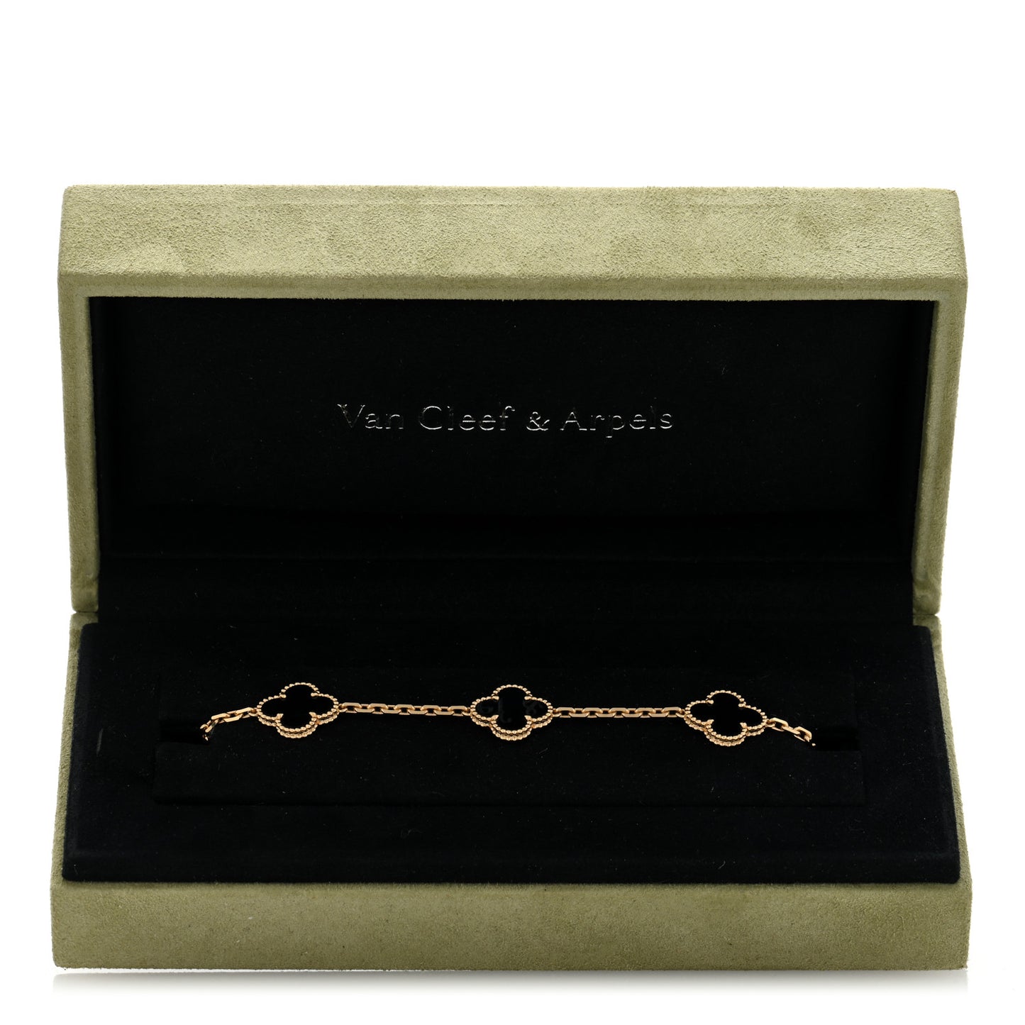 18K Yellow Gold Black Onyx 5 Motifs Vintage Alhambra Bracelet