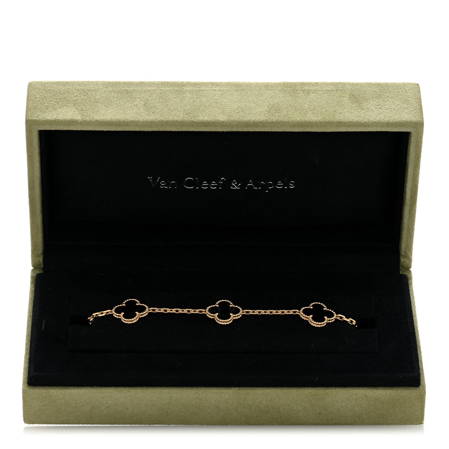 Van Cleef & Arpels 18K Yellow Gold Black Onyx 5 Motifs Vintage Alhambra Bracelet 4 of 4