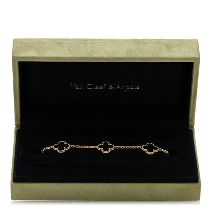 Van Cleef & Arpels 18K Yellow Gold Black Onyx 5 Motifs Vintage Alhambra Bracelet 4 of 4