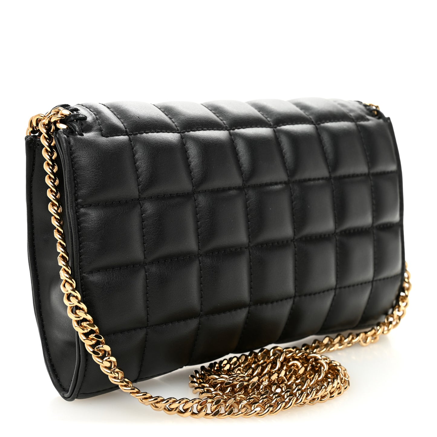 Vegan Leather Quilted Falabella Clutch with Chain Bag Black