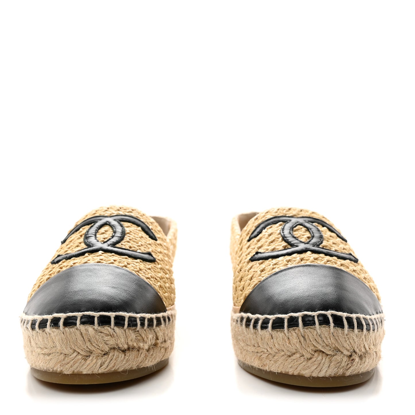 Braided Fabric Lambskin CC Espadrilles 37 Beige Black