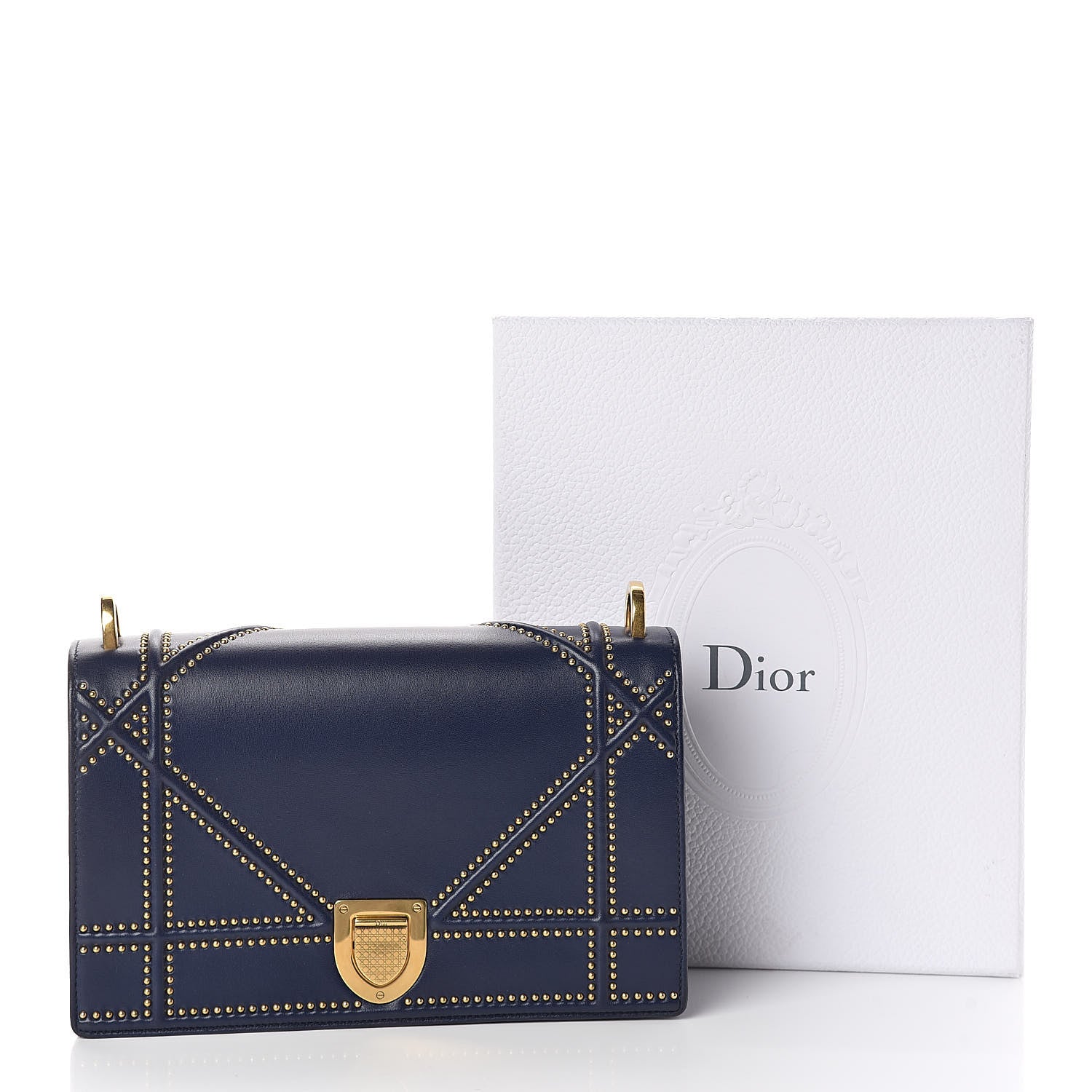 Christian Dior Lambskin Studded Medium Diorama Flap Bag Navy Blue 10 of 10