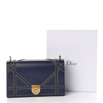 Christian Dior Lambskin Studded Medium Diorama Flap Bag Navy Blue 10 of 10