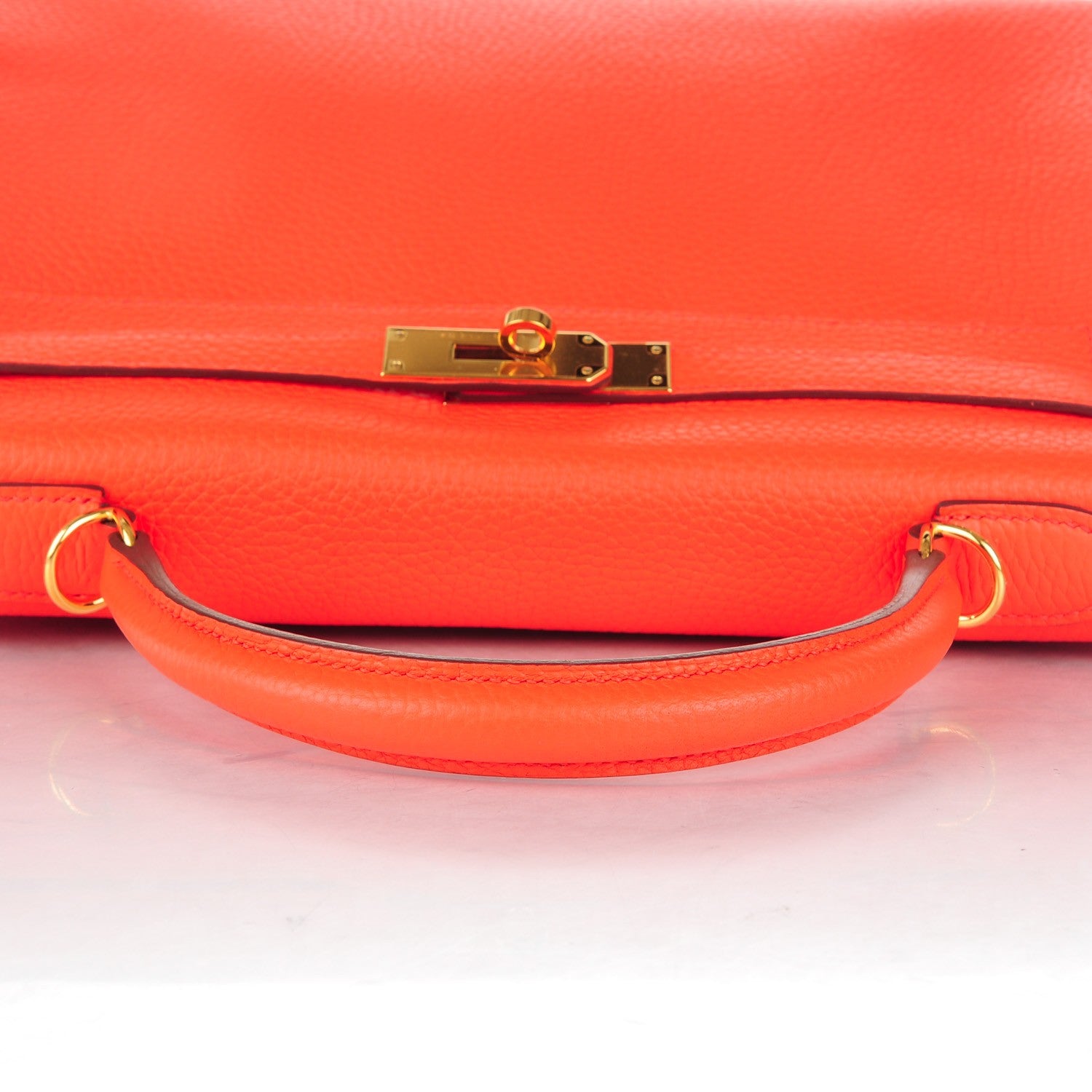 Hermes Taurillon Clemence Kelly Retourne 32 Orange Poppy 12 of 28