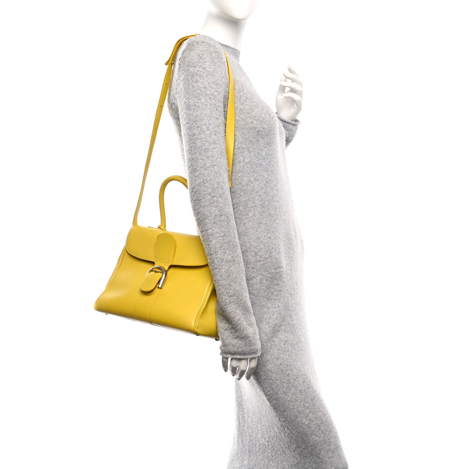 Delvaux Grained Calfskin MM Brillant Satchel Yellow 2 of 11