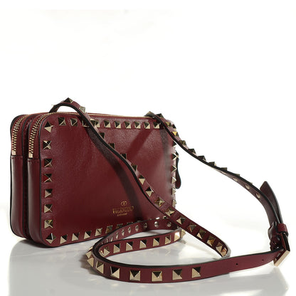Valentino Garavani Vitello Rockstud Double Zip Compartment Crossbody Bag Burgundy 3 of 10
