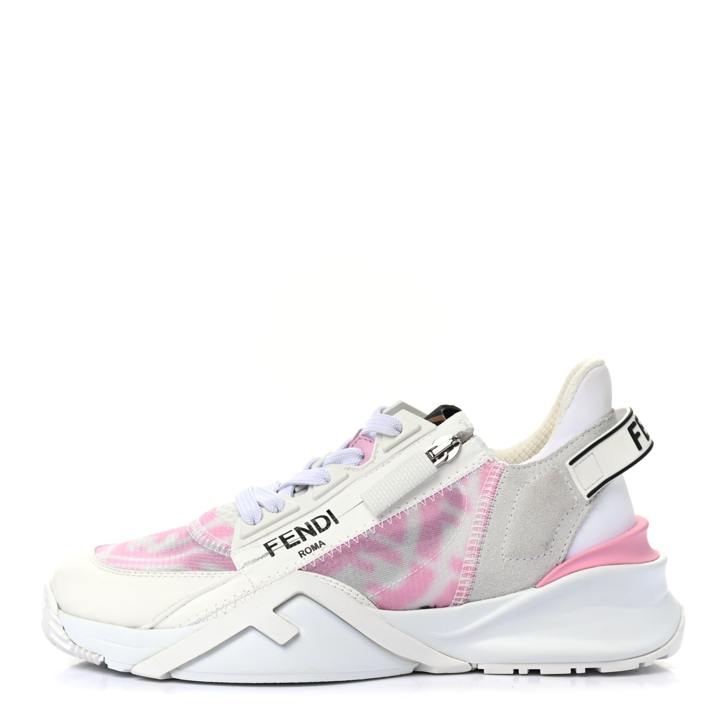 X SARAH COLEMAN Nylon Suede Lycra FF Vertigo Fendi Flow Low Top Sneakers 35.5 Transparent Rosa White