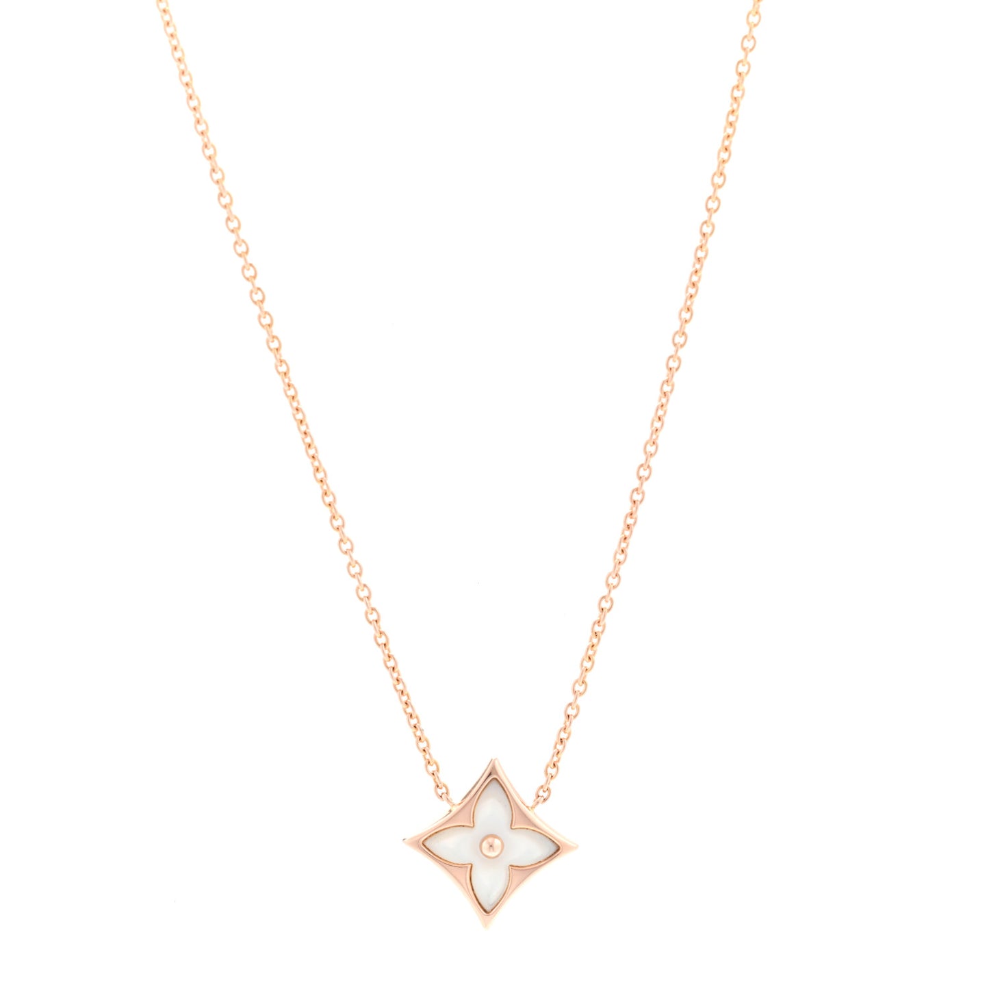 18K Pink Gold Mother of Pearl Color Blossom Star Pendant Necklace
