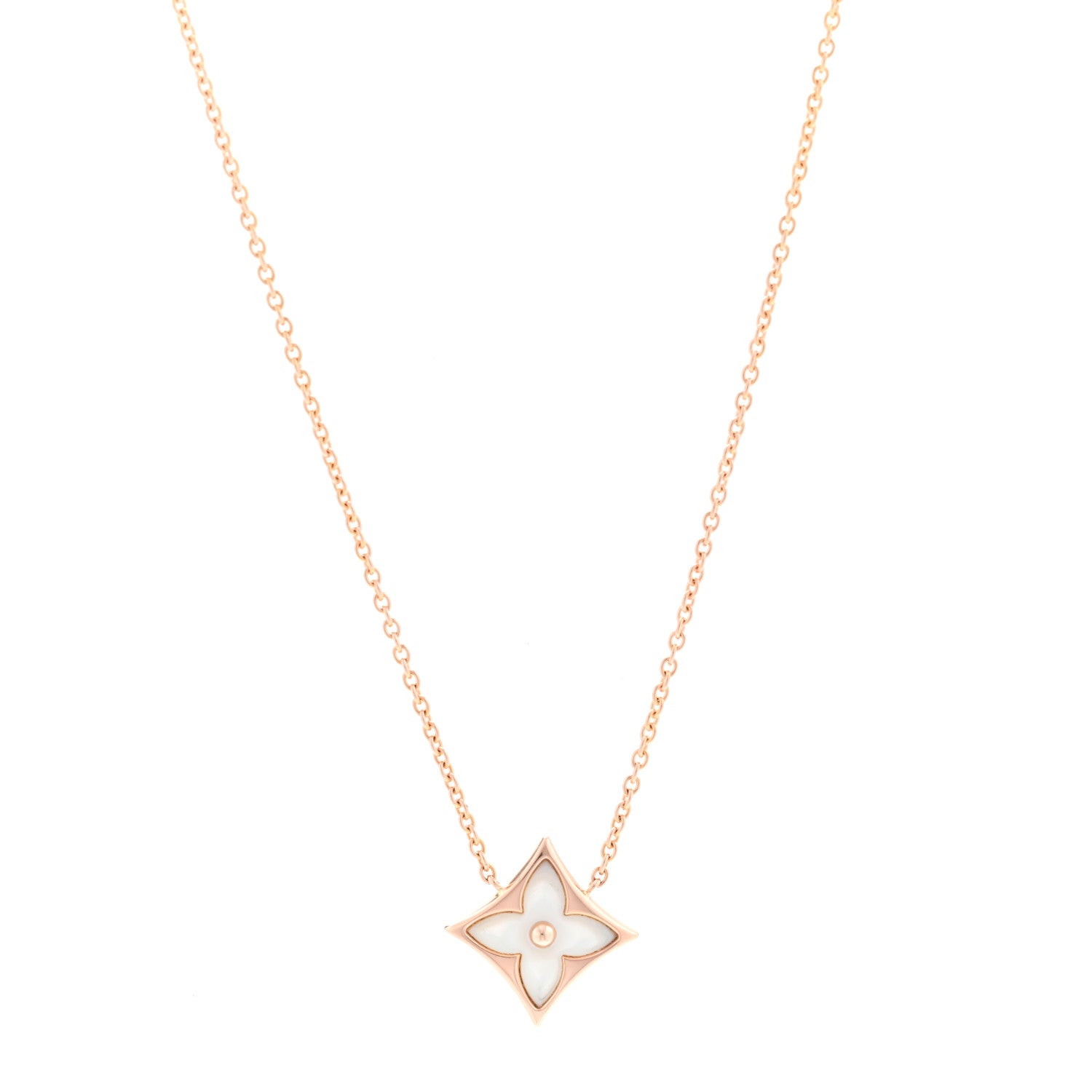 Louis Vuitton 18K Pink Gold Mother of Pearl Color Blossom Star Pendant Necklace 1 of 6