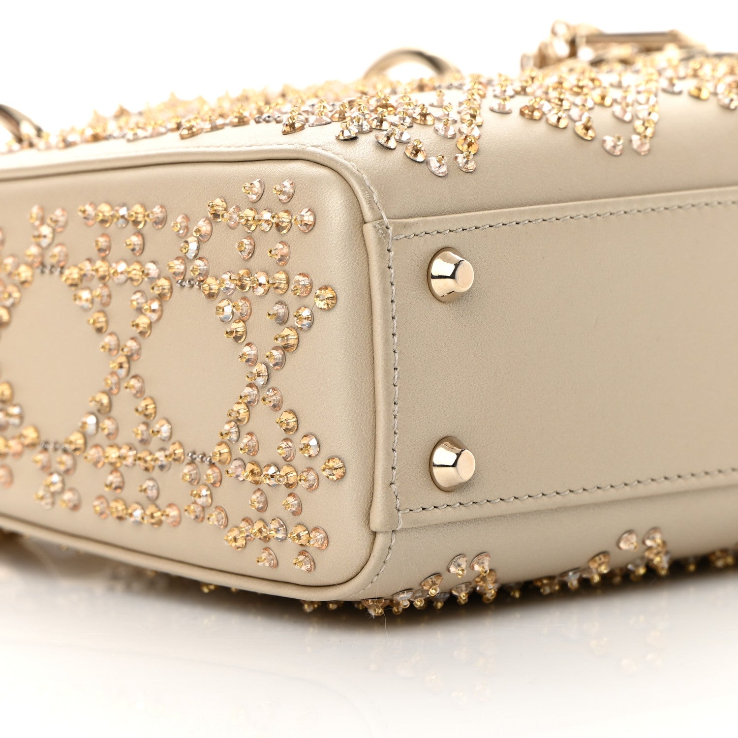 Christian Dior Metallic Lambskin Crystal Cannage Mini Lady Dior Platinum 9 of 14
