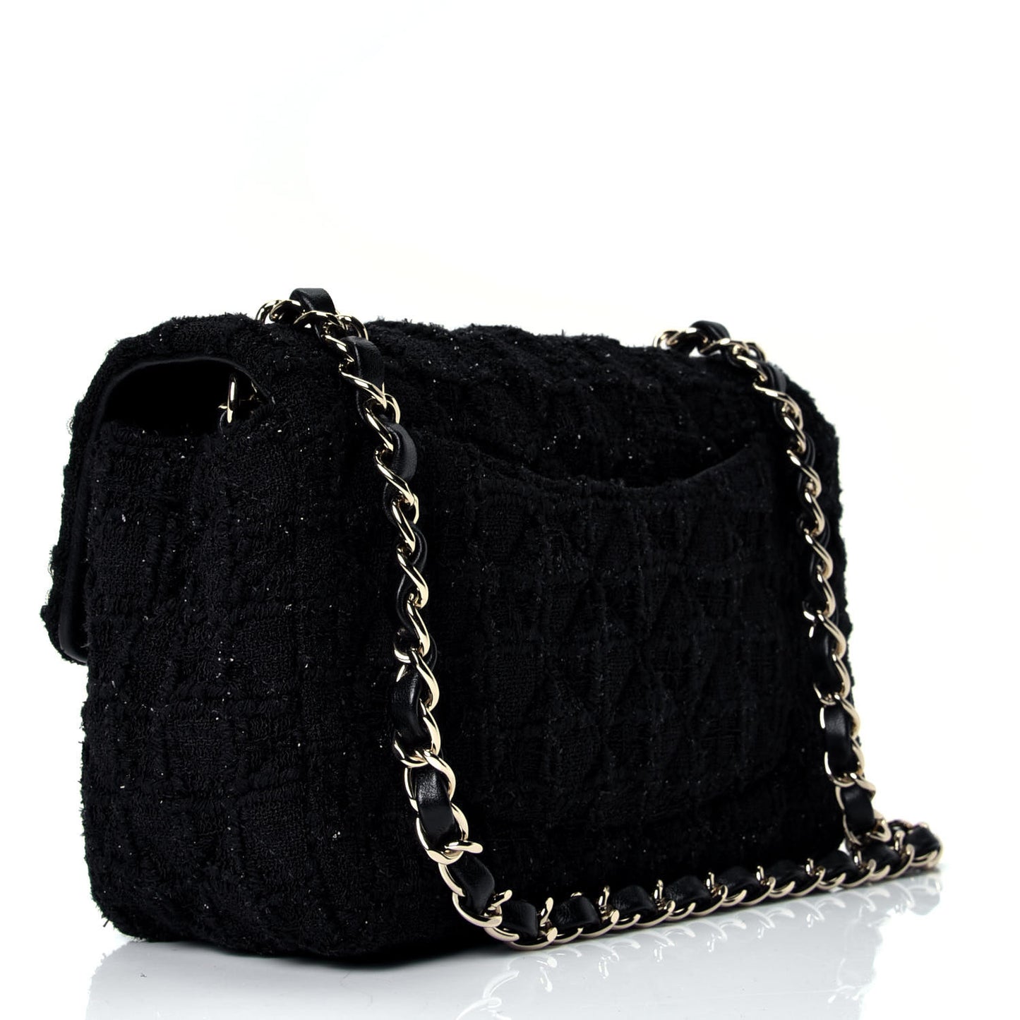 Tweed Quilted Mini Rectangular Flap Black