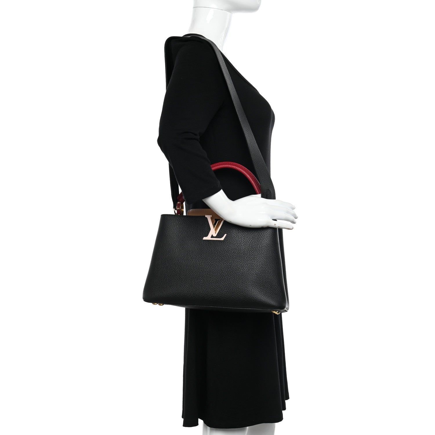 Louis Vuitton Taurillon Capucines MM Black Arizona Beige Ruby Red 2 of 9